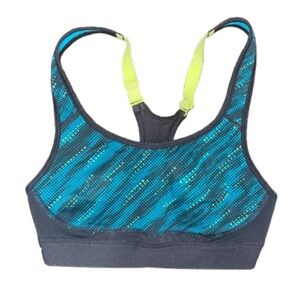 ~Blue and dark grey Performance Sports Bra with Racerback